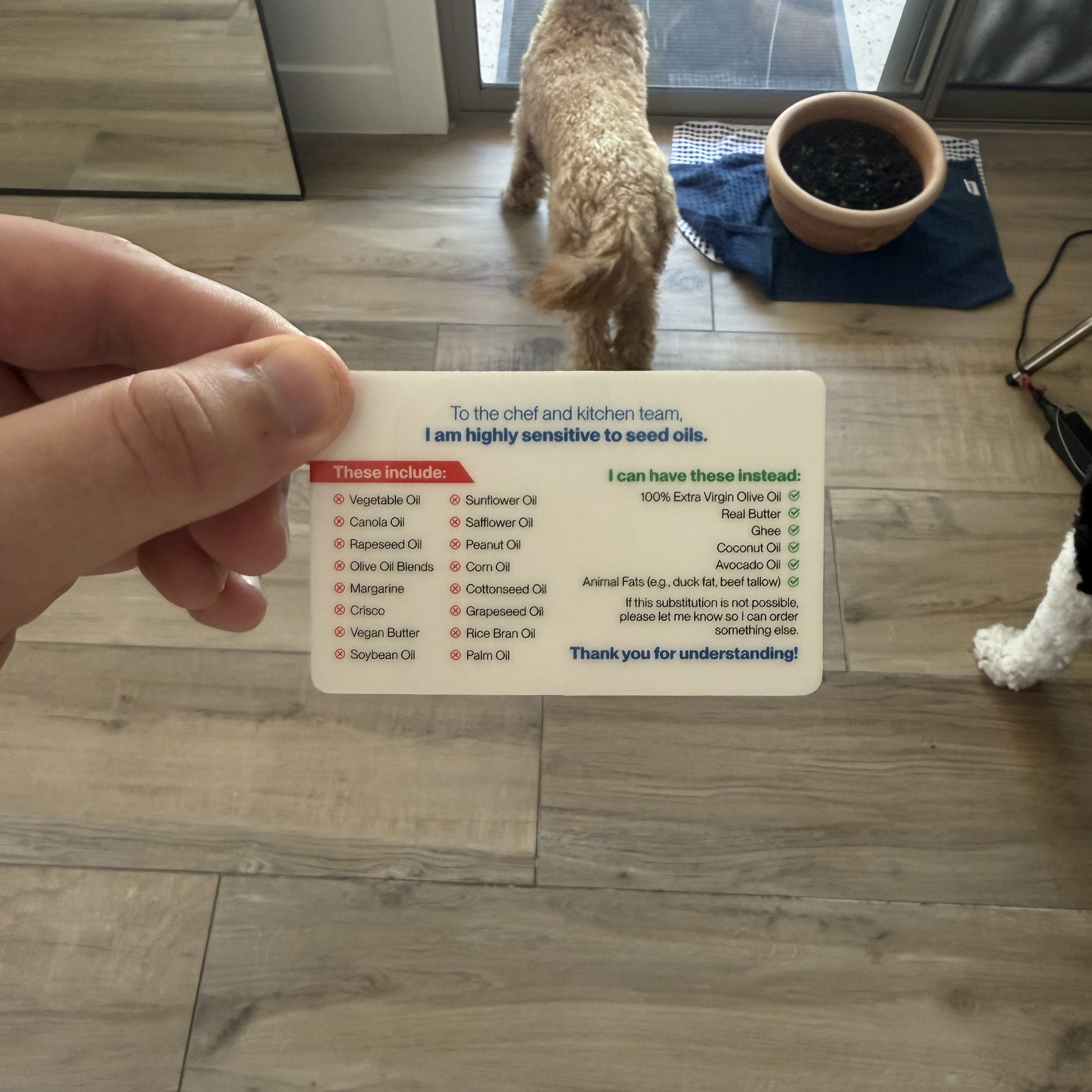 Seed Oil Card, front